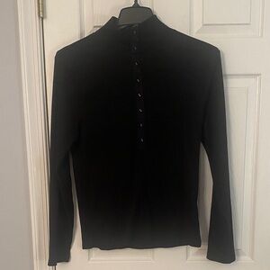LOFT Black Long-Sleeve Mock Neck Button Henley